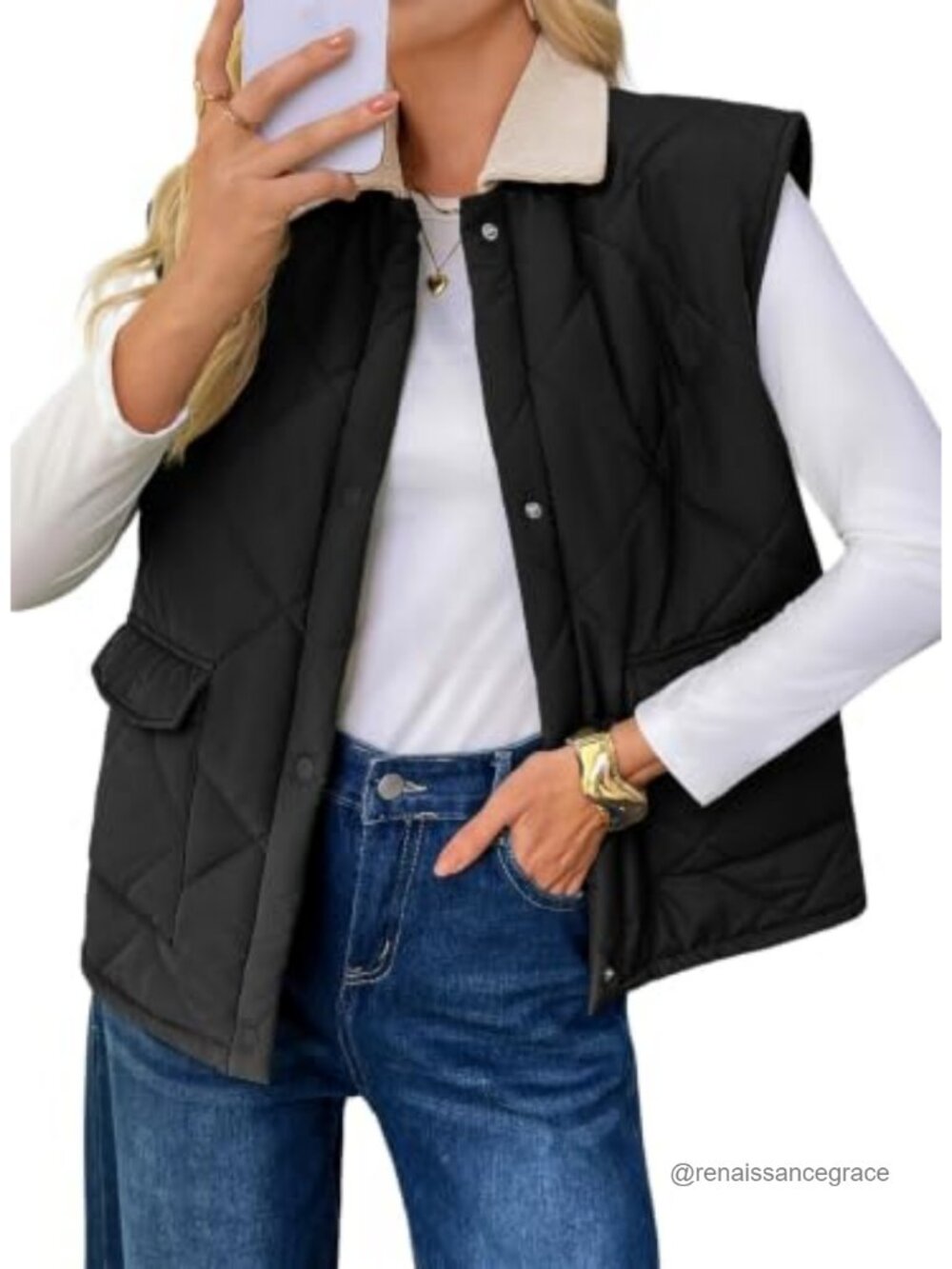 EVALESS Women's Quilted Puffer Vest Button Down Lapel Collar Sleeveless